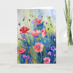 Watercolor red poppies Greeting Card