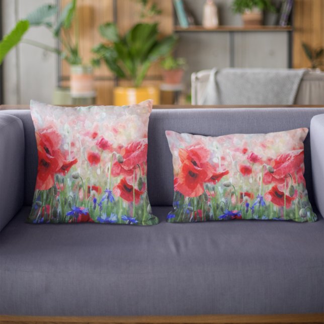 Watercolor Red Poppies Painting Lumbar Cushion (Creator Uploaded)