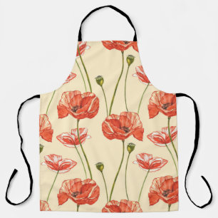 Watercolor Red Poppies Pattern. Apron