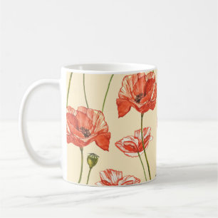 Watercolor Red Poppies Pattern. Coffee Mug