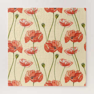 Watercolor Red Poppies Pattern. Jigsaw Puzzle