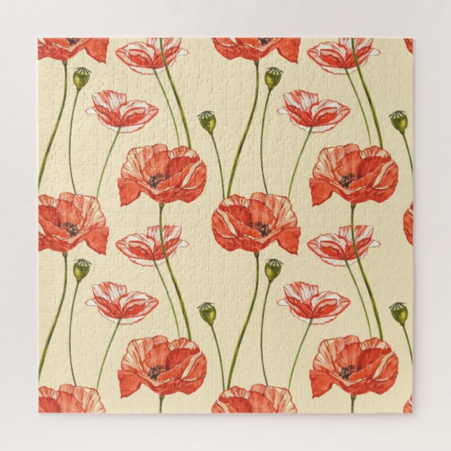 Watercolor Red Poppies Pattern. Jigsaw Puzzle (Vertical)