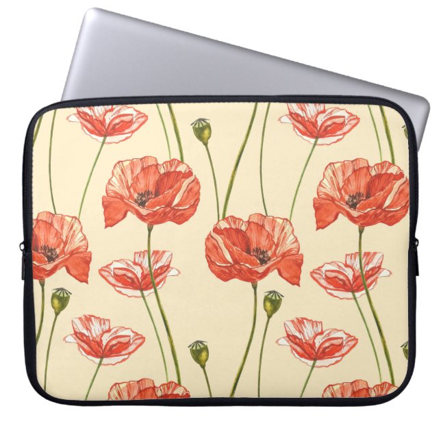 Watercolor Red Poppies Pattern. Laptop Sleeve (Front)