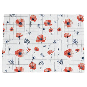 Watercolor Red Poppies Pattern on White Large Gift Bag