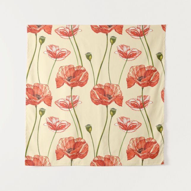 Watercolor Red Poppies Pattern. Tapestry (Front)