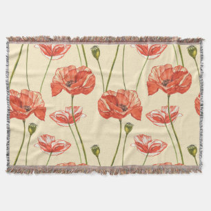 Watercolor Red Poppies Pattern. Throw Blanket