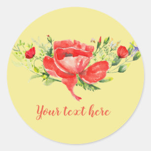 Watercolor Red Poppies Personalised Classic Round Sticker