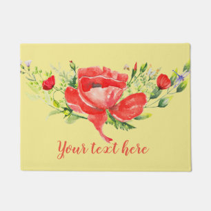 Watercolor Red Poppies Personalised Doormat
