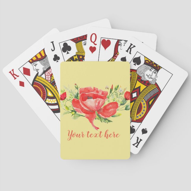 Watercolor Red Poppies Personalised Playing Cards (Back)