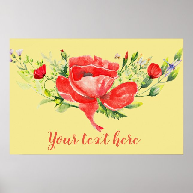 Watercolor Red Poppies Personalised Poster (Front)