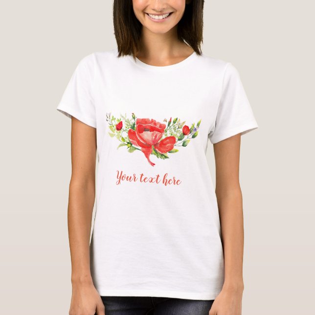 Watercolor Red Poppies Personalised T-Shirt (Front)