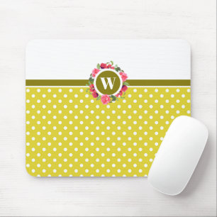 Watercolor Red Poppies Pink Roses Floral Monogram Mouse Mat