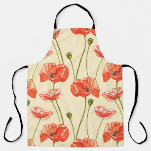 Watercolor red poppies. Seamless patterns. Wild fl Apron