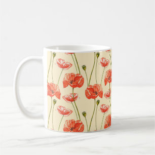 Watercolor red poppies. Seamless patterns. Wild fl Coffee Mug