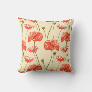 Watercolor red poppies. Seamless patterns. Wild fl Cushion