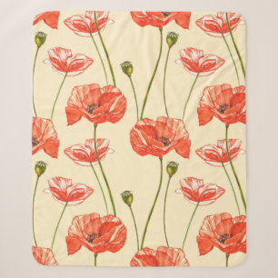 Watercolor red poppies. Seamless patterns. Wild fl Sherpa Blanket
