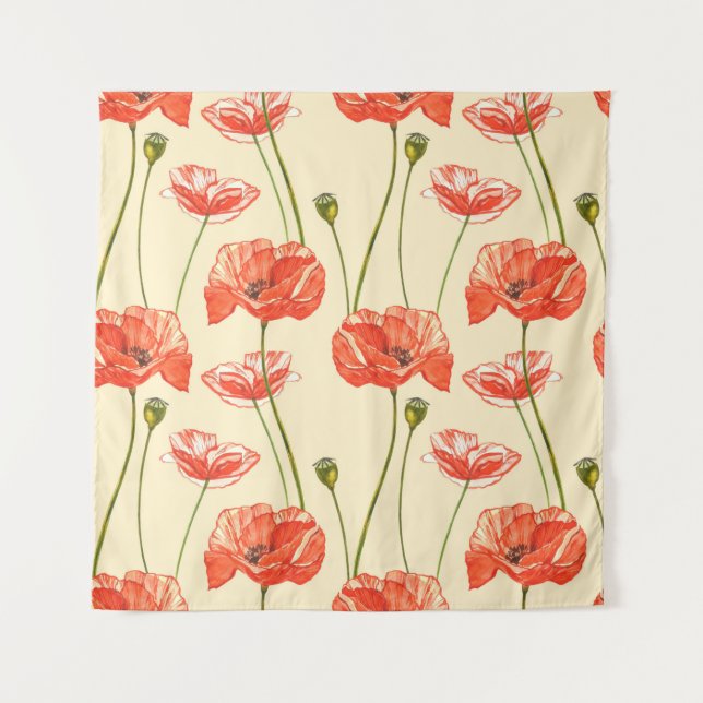 Watercolor red poppies. Seamless patterns. Wild fl Tapestry (Front)