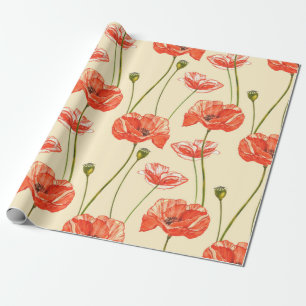 Watercolor red poppies. Seamless patterns. Wild fl Wrapping Paper