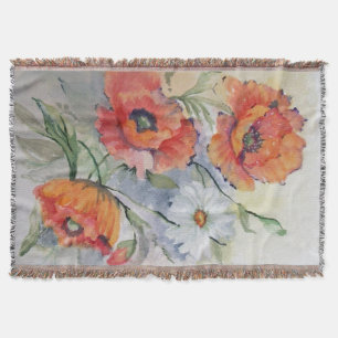 Watercolor red poppies throw blanket