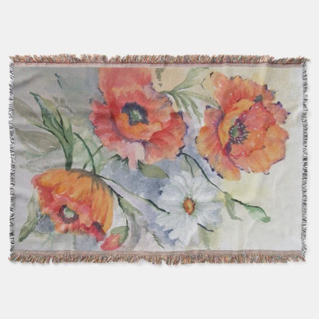 Watercolor red poppies throw blanket (Front)