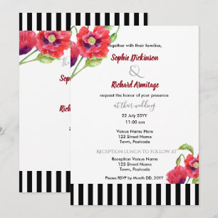 Watercolor Red Poppies Wild Floral Wedding Invitation