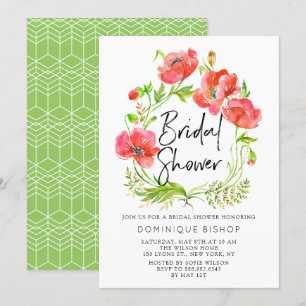 Watercolor Red Poppies Wreath Bridal Shower Invitation