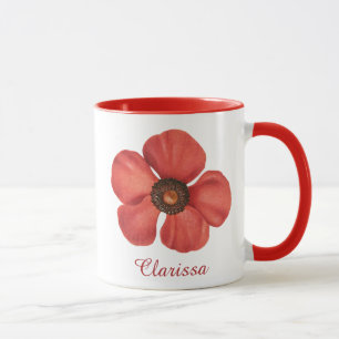 Watercolor Red Poppy Anemone Flower Monogram Name Mug