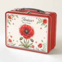 Watercolor Red Poppy Floral Monogram Girl School