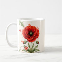 Watercolor Red Poppy Floral Monogram Wildflower