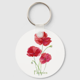 Watercolor Red Poppy Flower Floral Painting Key Ring