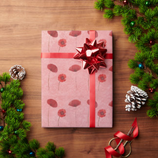 Watercolor Red Poppy Flowers Floral in Red Pattern Wrapping Paper