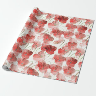 Watercolor Red Poppy Flowers  Wrapping Paper