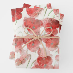 Watercolor Red Poppy Flowers Wrapping Paper Sheet