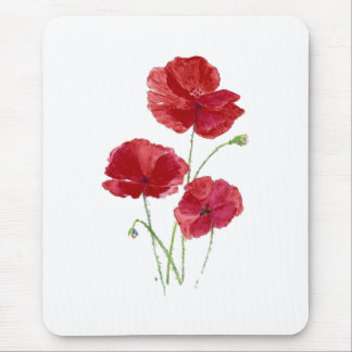 Watercolor Red Poppy Garden Flower Floral art Mouse Mat