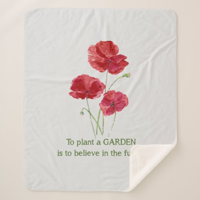 Watercolor Red Poppy Garden Flower Gardening Quote Sherpa Blanket (Front)