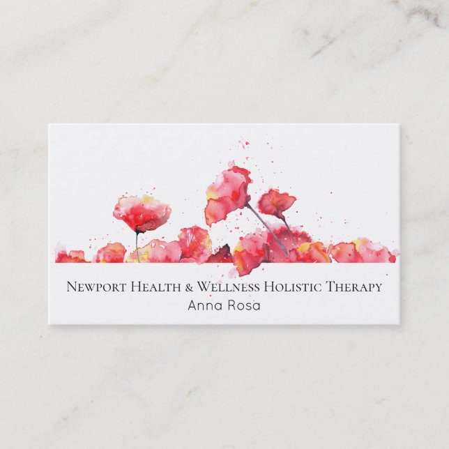 *~* Watercolor Red Poppy Modern Flower Floral Business Card (Front)