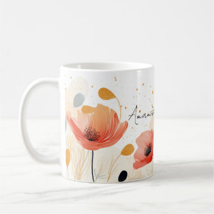 Watercolor red poppy painting coffee mug