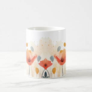 Watercolor red poppy painting coffee mug