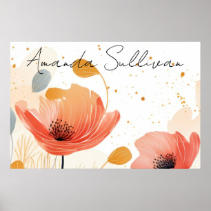 Watercolor red poppy painting poster