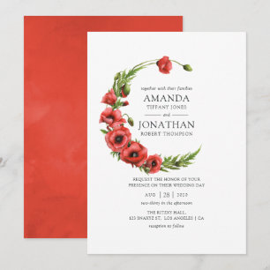 Watercolor Red Poppy Rustic Country Wedding Invitation