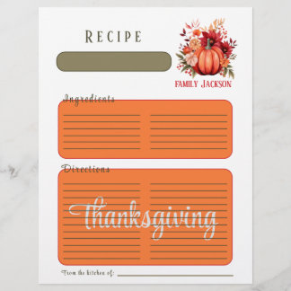 Watercolor Red Pumpkin Thanksgiving binder page