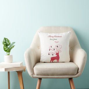 Watercolor Red Reindeer  Christmas Cushion