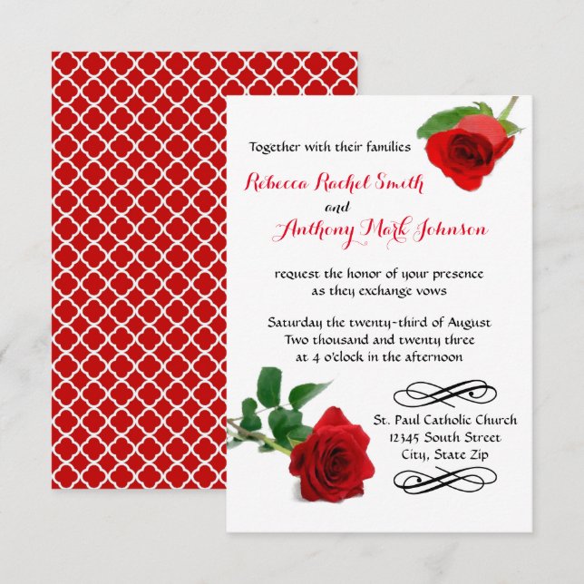 Watercolor Red Rose - 3x5 Wedding Invitation (Front/Back)