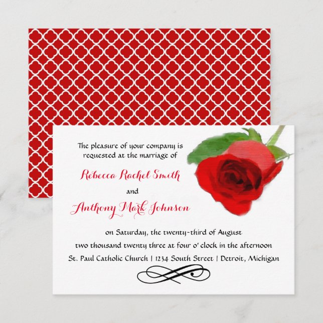 Watercolor Red Rose - 3x5 Wedding Invitation (Front/Back)
