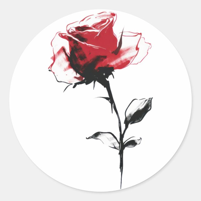 Watercolor Red Rose Classic Round Sticker (Front)