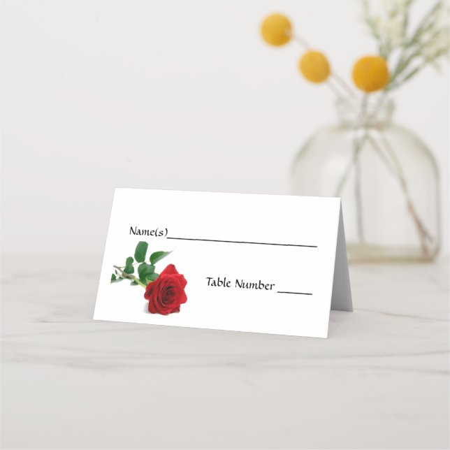 Watercolor Red Rose - Escort Cards (Front)