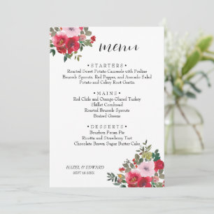 Watercolor Red Rose Floral Wedding Menu