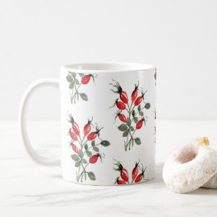 Watercolor Red Rose Hips Berries Pattern Coffee Mug