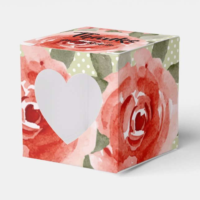 Watercolor Red Roses 2" Heart Cut-out Favour Box (Front Side)