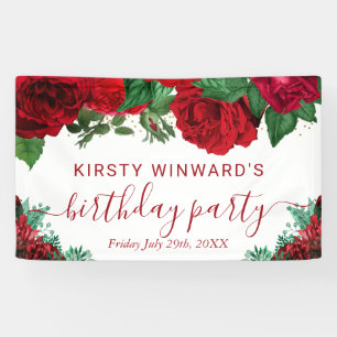 Watercolor Red Roses Birthday Welcome Banner